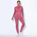 Women's seamless knitted long-sleeved yoga suit in nylon-polyester-spandex fabric blend