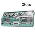 20-piece alloy steel metric tap and die set with silver or titanium-plated finish for hand threading operations