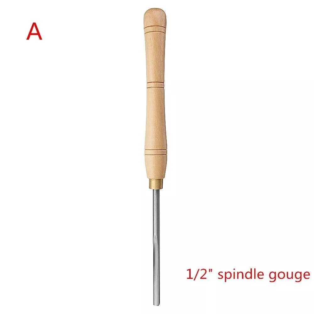 Eight chrome vanadium steel turning tools mounted in wooden storage box for woodworking
