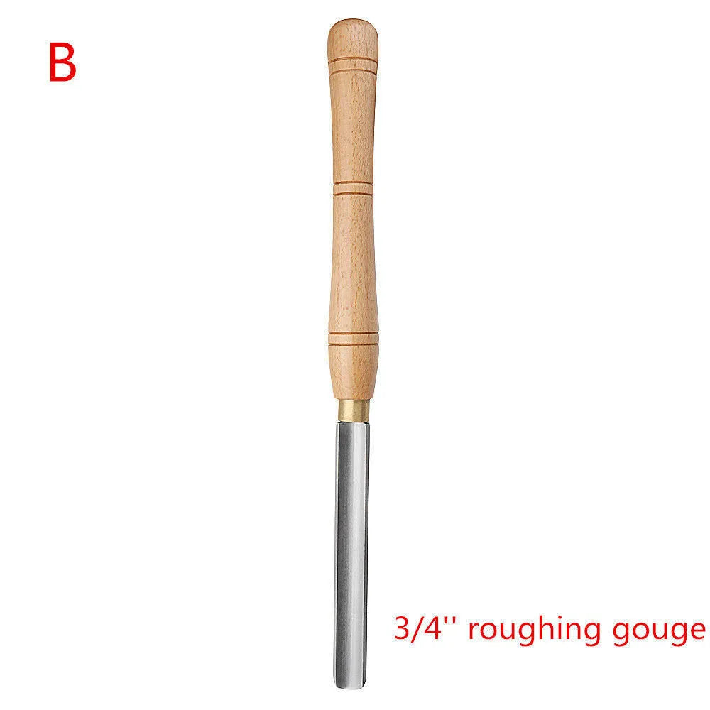 Eight chrome vanadium steel turning tools mounted in wooden storage box for woodworking