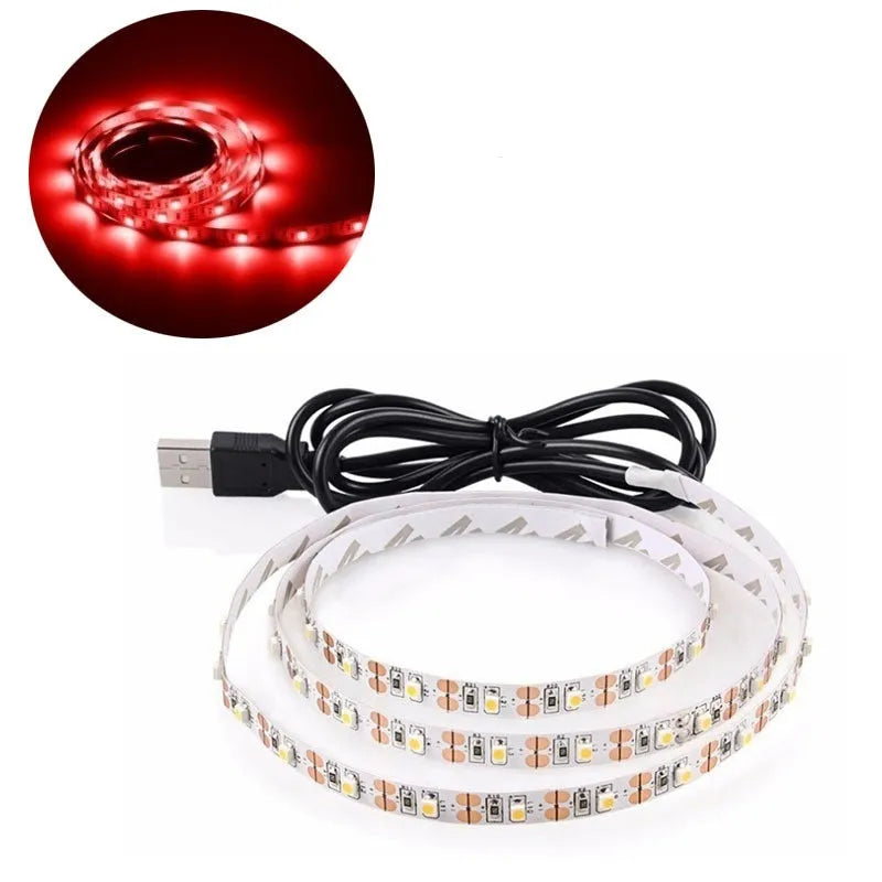 White USB-powered LED light strip with SMD5050 LEDs, 1 metre long with 50cm cable.
