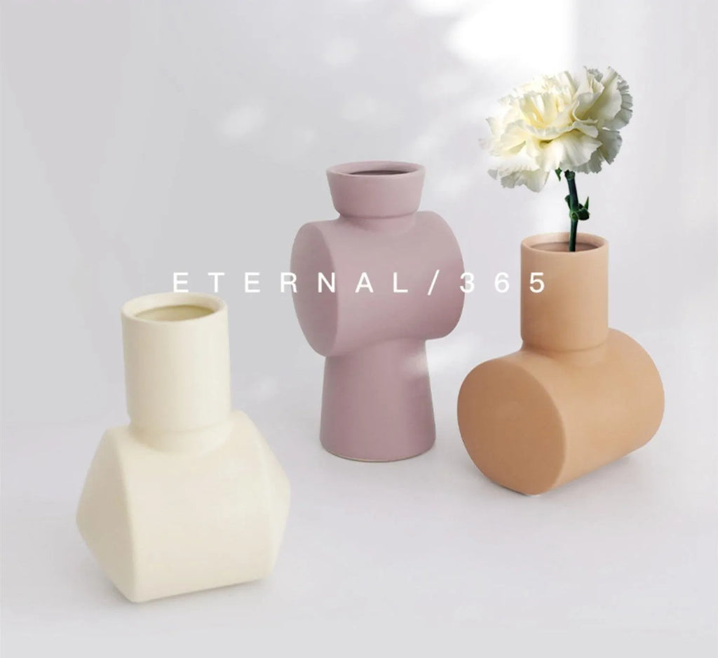 Nordic Morandi ceramic hammer vase in beige, brown or purple colour glaze, 22cm high