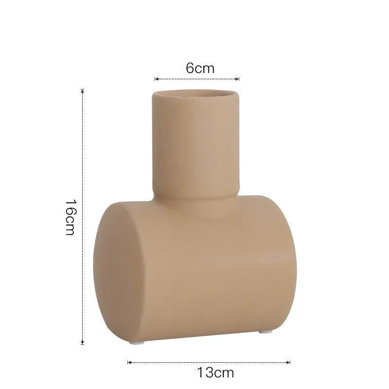 Nordic Morandi ceramic hammer vase in beige, brown or purple colour glaze, 22cm high
