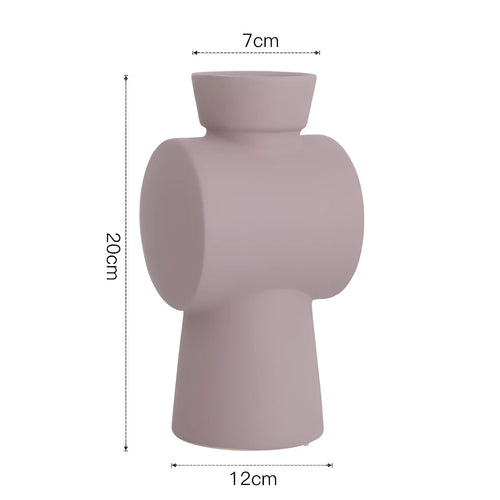 Nordic Morandi ceramic hammer vase in beige, brown or purple colour glaze, 22cm high