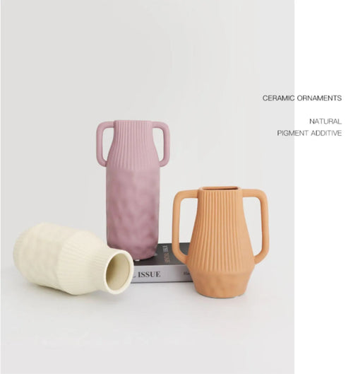 Nordic Morandi ceramic hammer vase in beige, brown or purple colour glaze, 22cm high