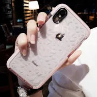TPU striped back cover mobile phone case for iPhone in pink, white and black edge colour options.