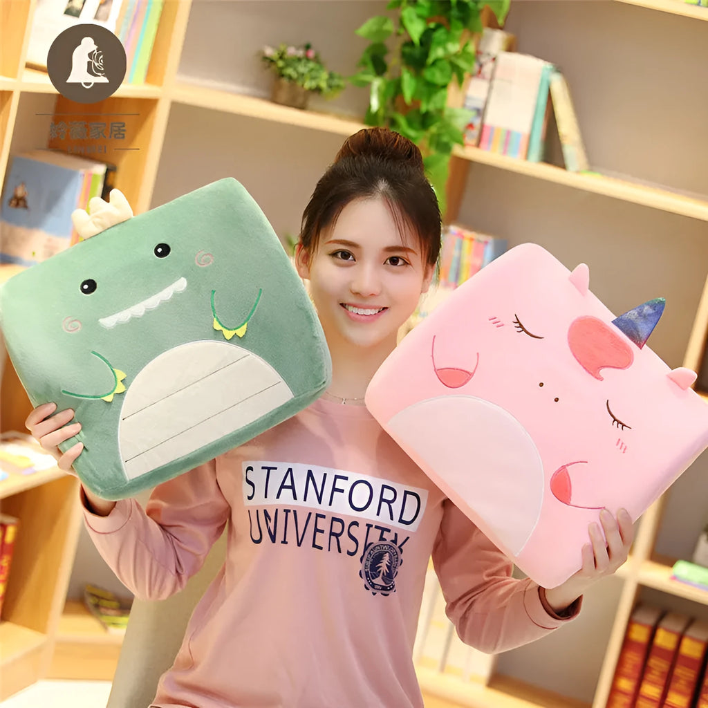 Cartoon anime memory foam seat back cushion with embroidery, shown in Pink Unicorn design.
