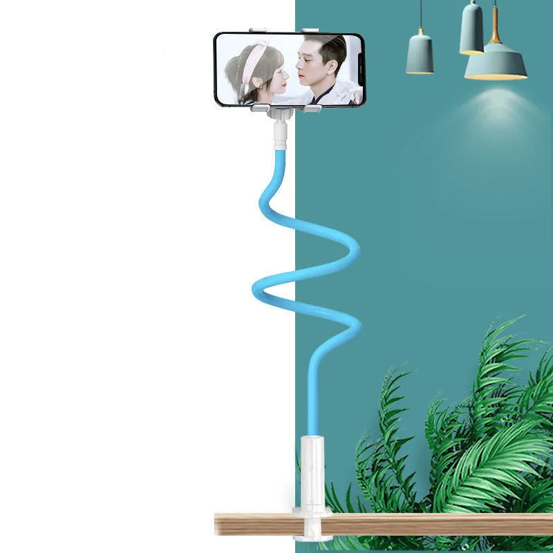 Universal mobile phone holder with memory alloy hose in blue pink white and black for bedside tablet support