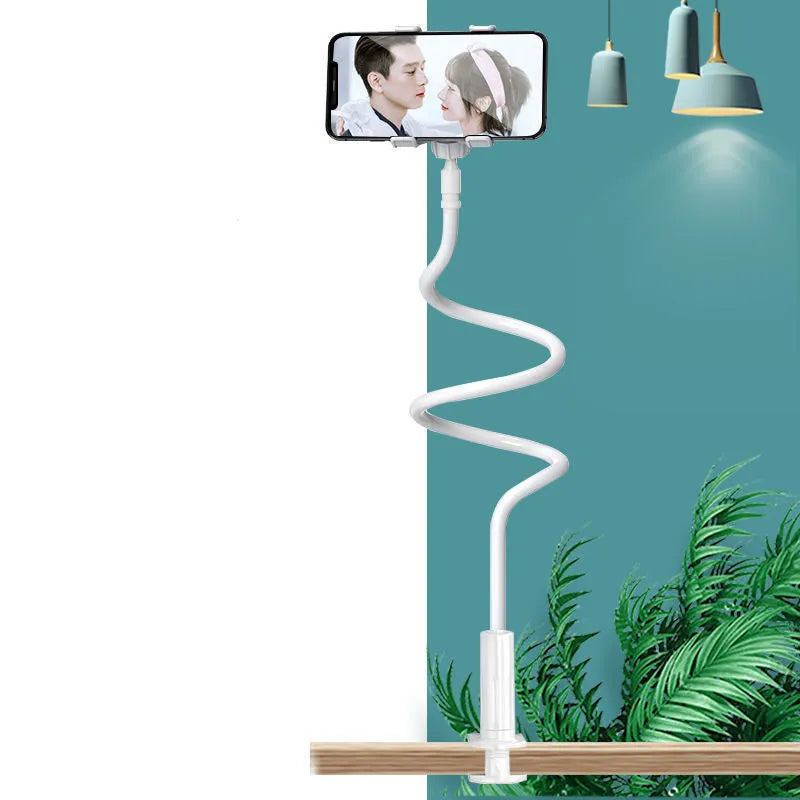 Universal mobile phone holder with memory alloy hose in blue pink white and black for bedside tablet support