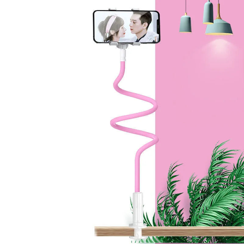 Universal mobile phone holder with memory alloy hose in blue pink white and black for bedside tablet support