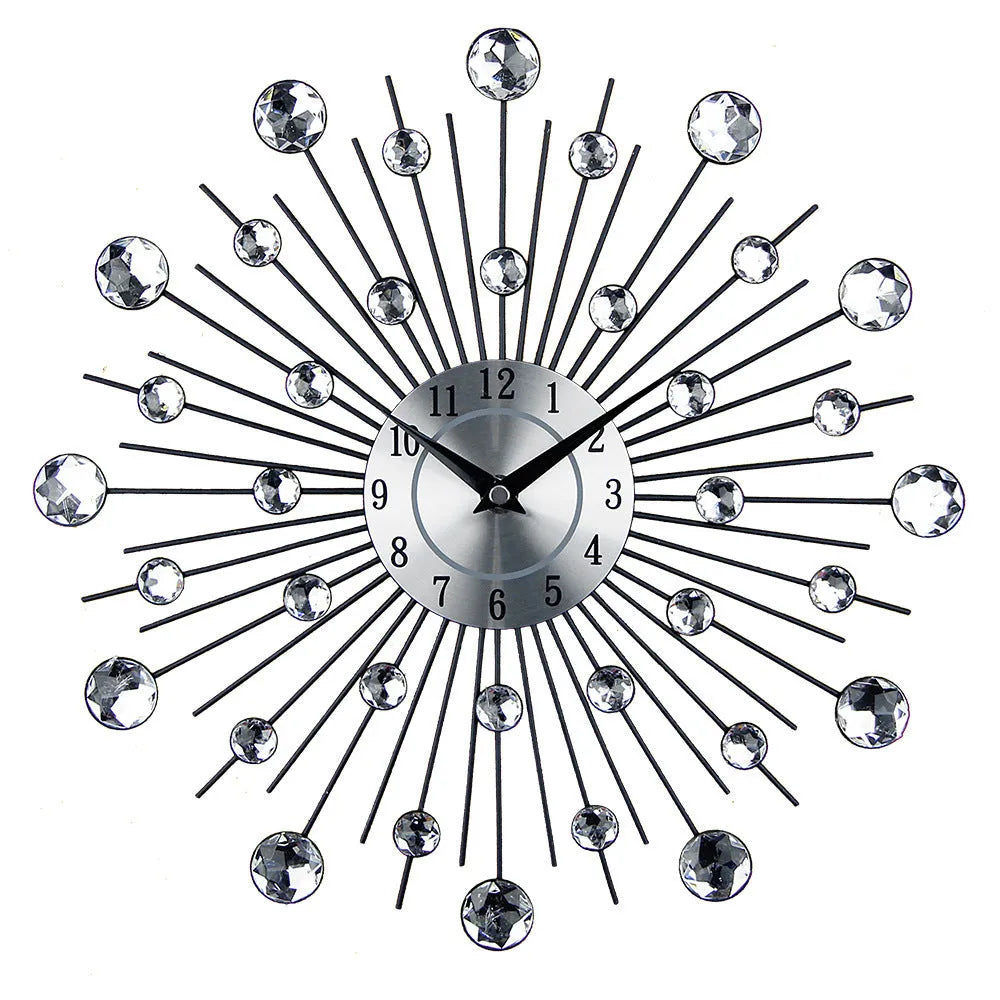Silver round 33cm mute wall clock with metal case and aluminium dial.
