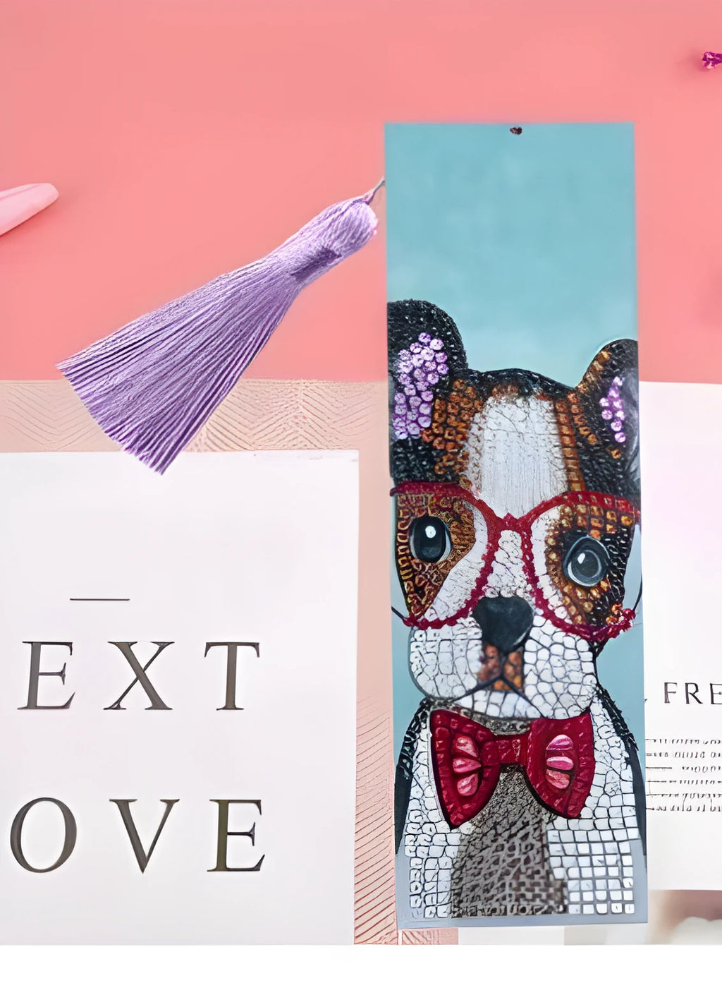 Handmade leather bookmark with diamond embroidered mandala flower pattern