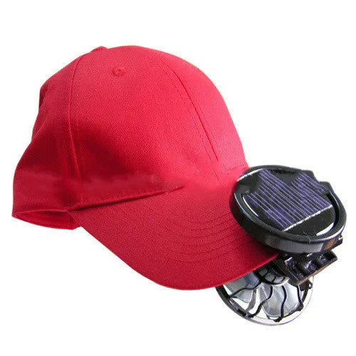 Black solar powered clip-on fan panel for outdoor cooling during camping and fishing