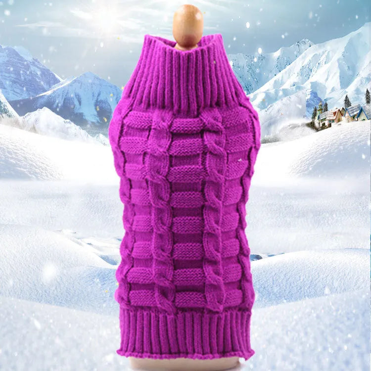 Blue cashmere twisted rope wool sweater for a dog on a mannequin, showing the textured design and fit.