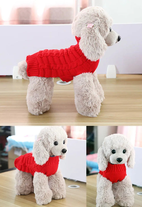 Blue cashmere twisted rope wool sweater for a dog on a mannequin, showing the textured design and fit.