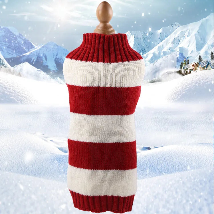 Blue cashmere twisted rope wool sweater for a dog on a mannequin, showing the textured design and fit.