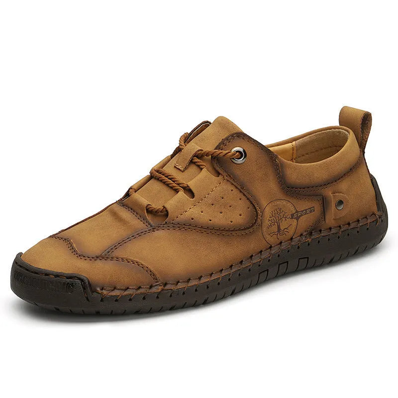 Men's black microfiber casual shoes with round toe design on neutral background