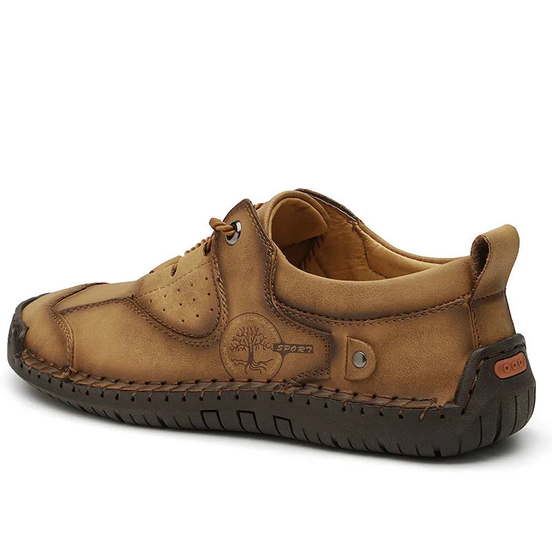 Men's black microfiber casual shoes with round toe design on neutral background