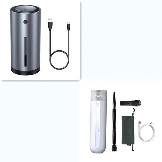 Baseus handheld wireless car vacuum cleaner in black, white, or green with blowing hose attachment