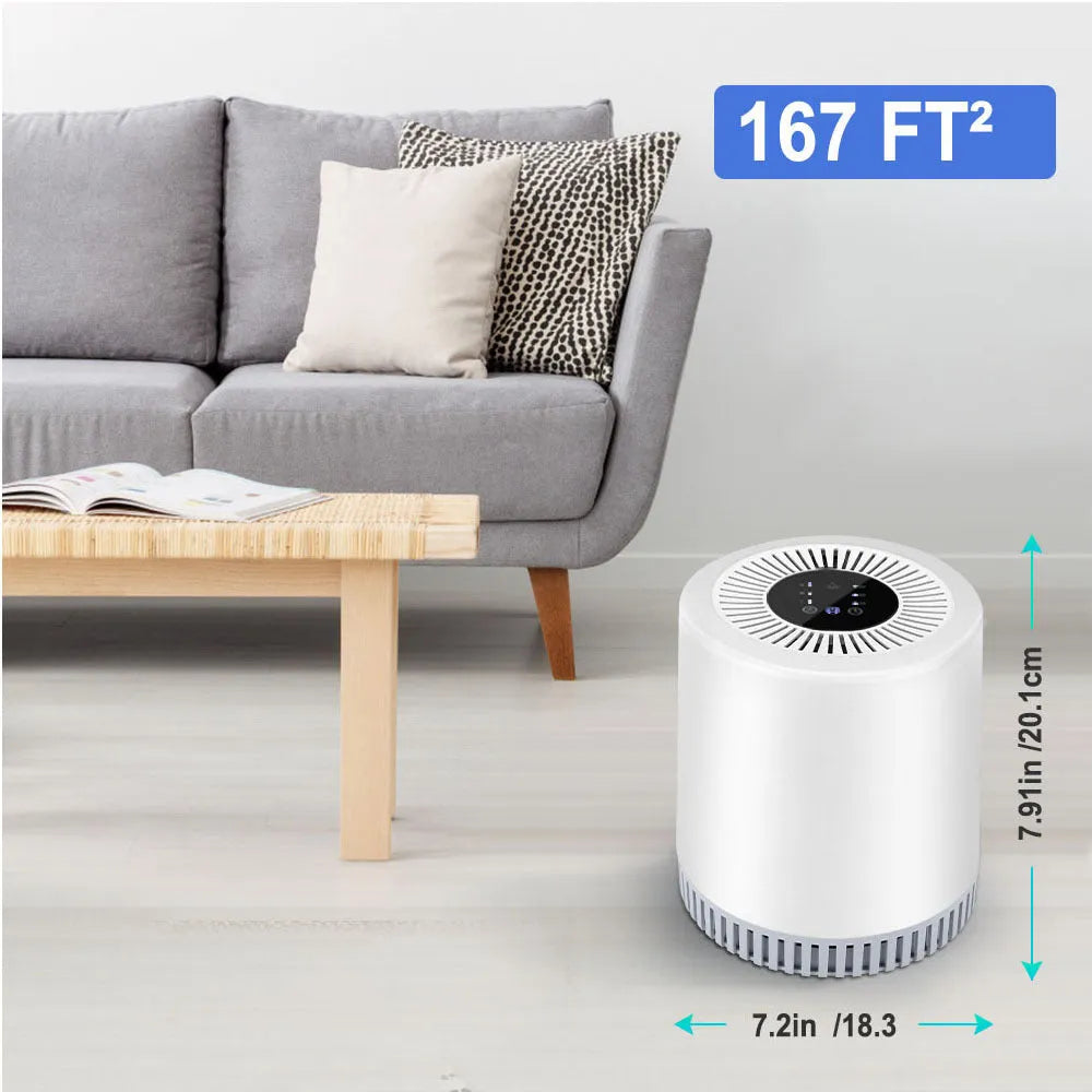 White household air purifier unit with filter element for rooms up to 20 square metres
