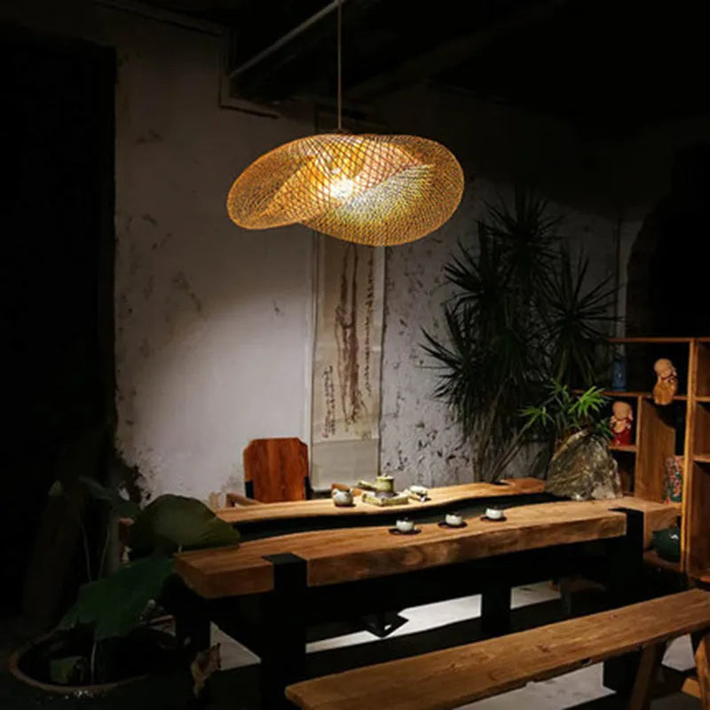 Chinese style bamboo chandelier lamp with 40cm diameter natural bamboo shell