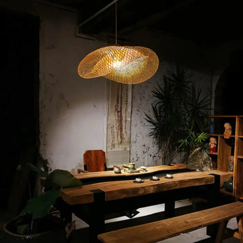 Chinese style bamboo chandelier lamp with 40cm diameter natural bamboo shell