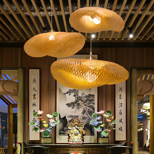 Chinese style bamboo chandelier lamp with 40cm diameter natural bamboo shell