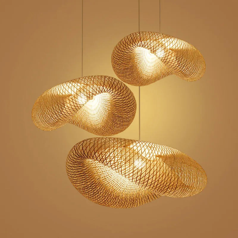 Chinese style bamboo chandelier lamp with 40cm diameter natural bamboo shell