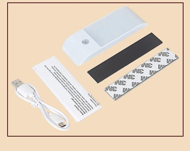 Rechargeable LED cabinet light with human body infrared motion sensor.
