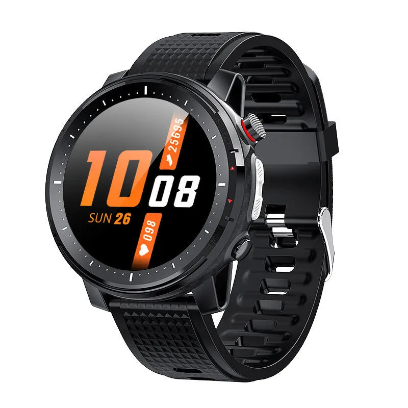 Android smart watch with round dial and silicone strap showing IP68 waterproof rating