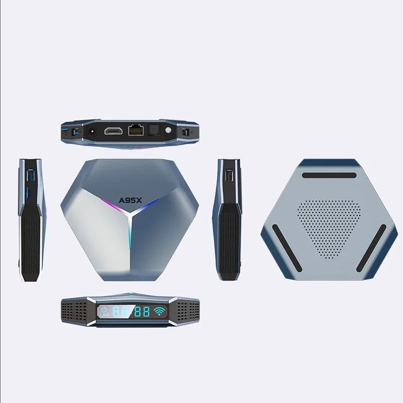 Android 8K TV set-top box with remote control and international power adapters