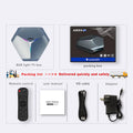 Android 8K TV set-top box with remote control and international power adapters