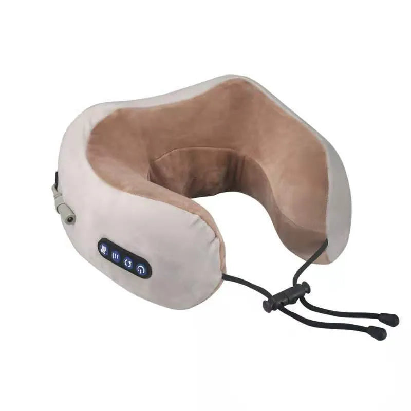 Brown U-shaped electric neck massage pillow with heating function