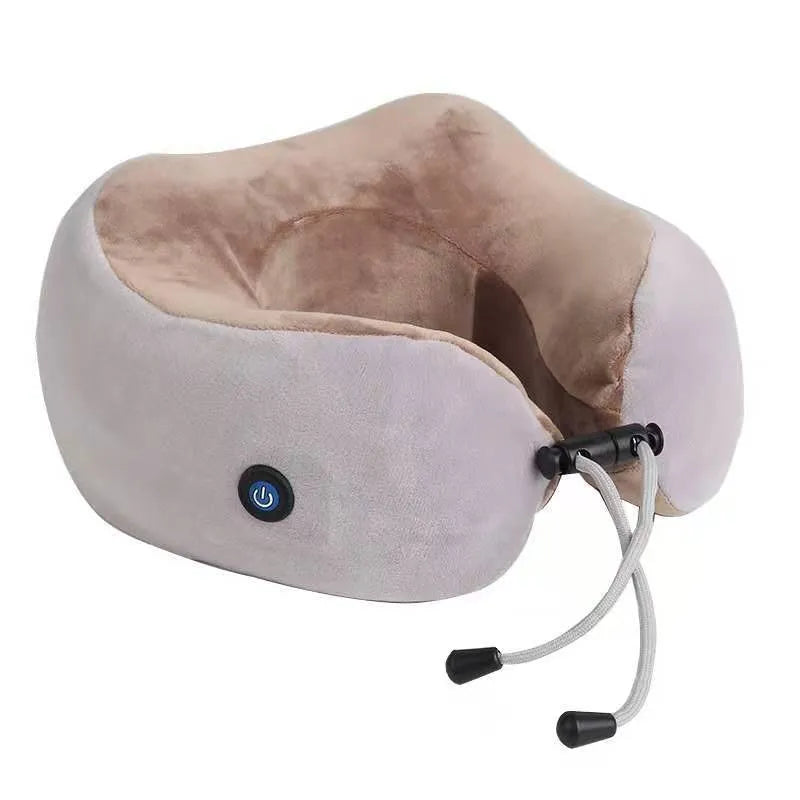 Brown U-shaped electric neck massage pillow with heating function