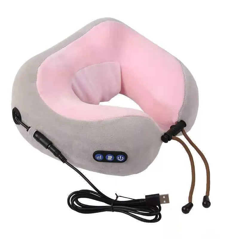 Brown U-shaped electric neck massage pillow with heating function