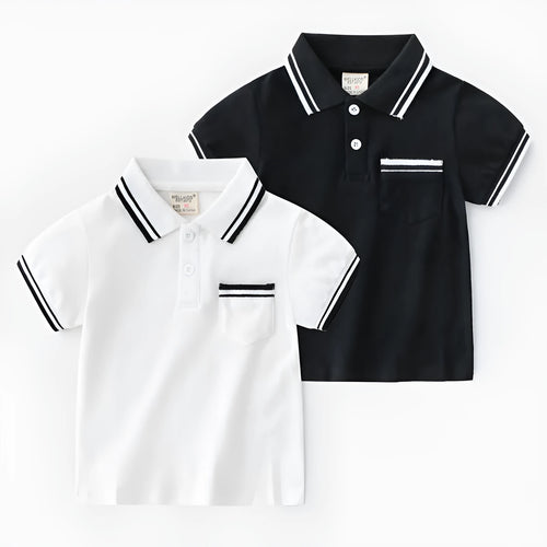 Boys' white cotton polo t-shirt with short sleeves and round neck for summer wear