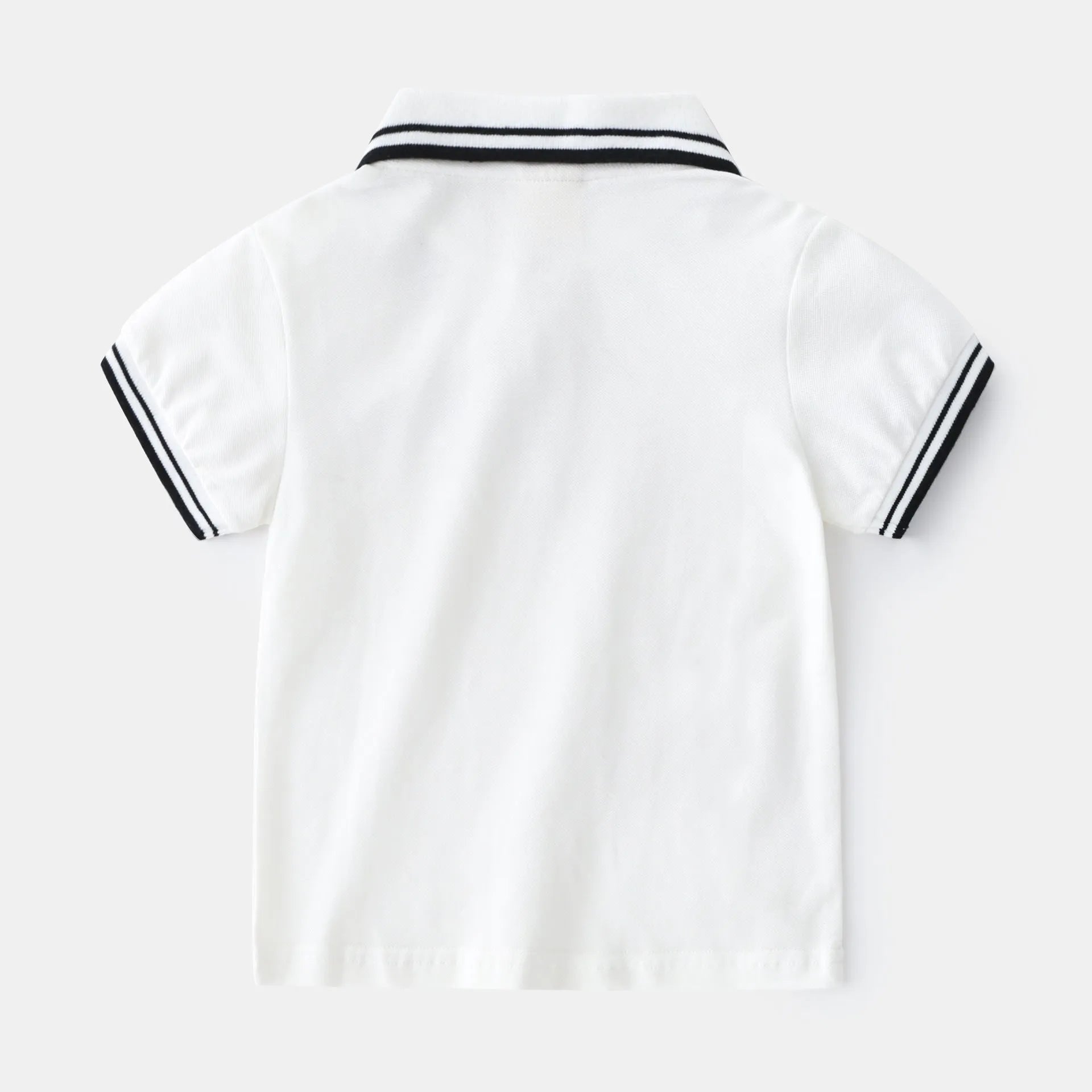 Boys' white cotton polo t-shirt with short sleeves and round neck for summer wear
