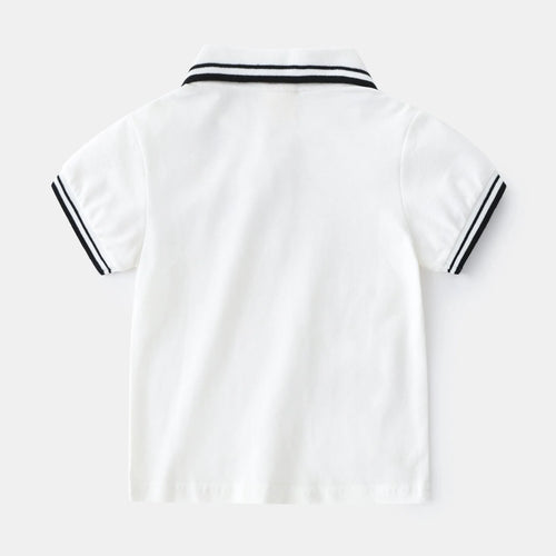Boys' white cotton polo t-shirt with short sleeves and round neck for summer wear