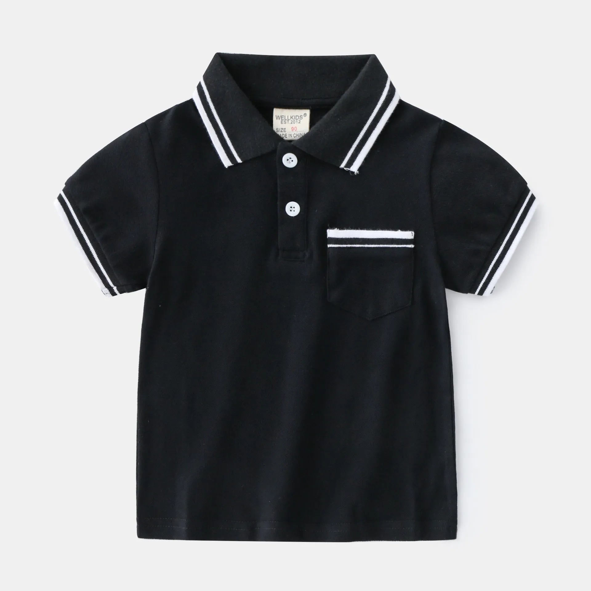 Boys' white cotton polo t-shirt with short sleeves and round neck for summer wear