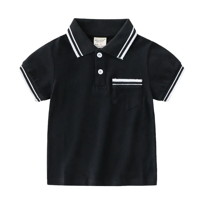 Boys' white cotton polo t-shirt with short sleeves and round neck for summer wear