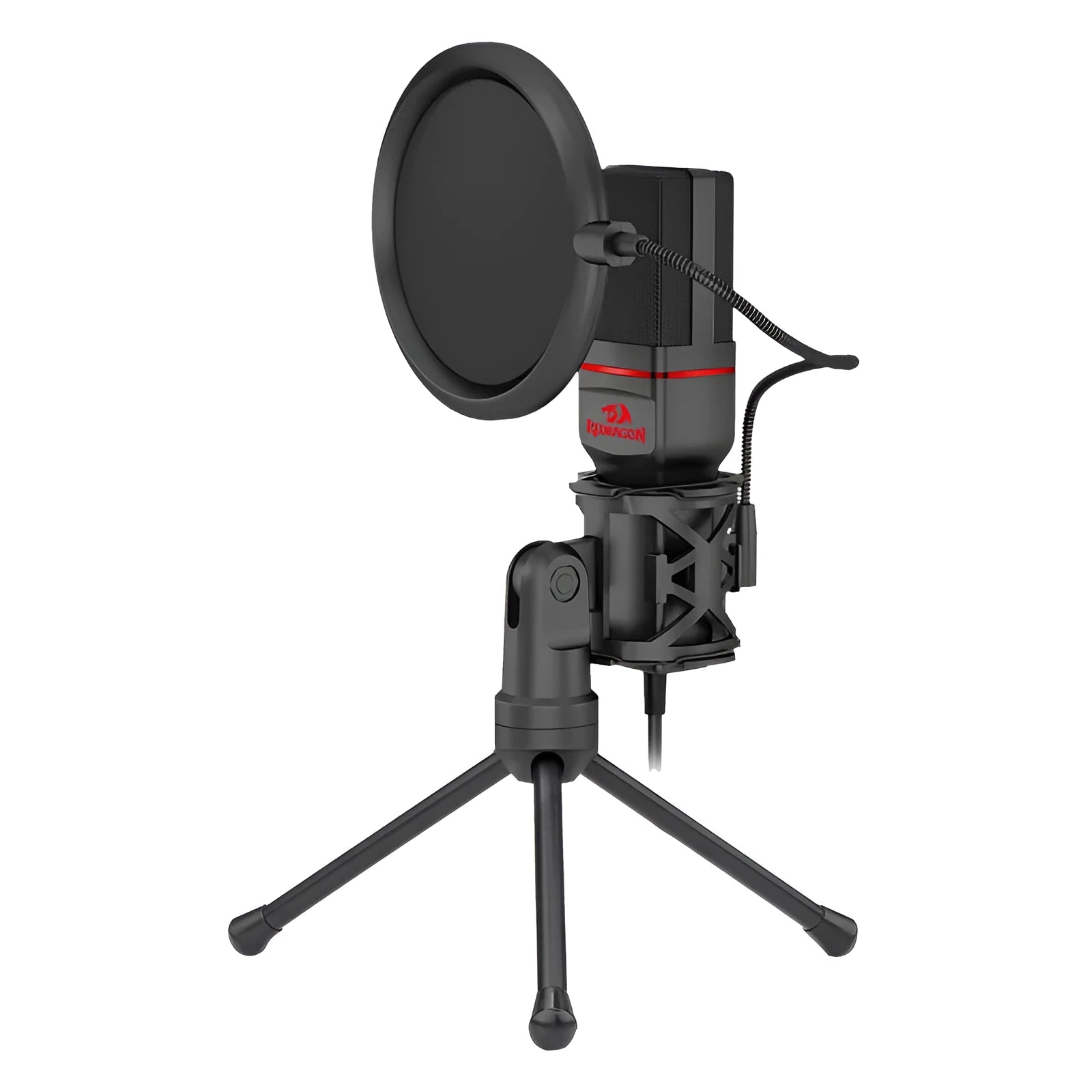 Black USB broadcast microphone with wired connection for streaming and gaming commentary