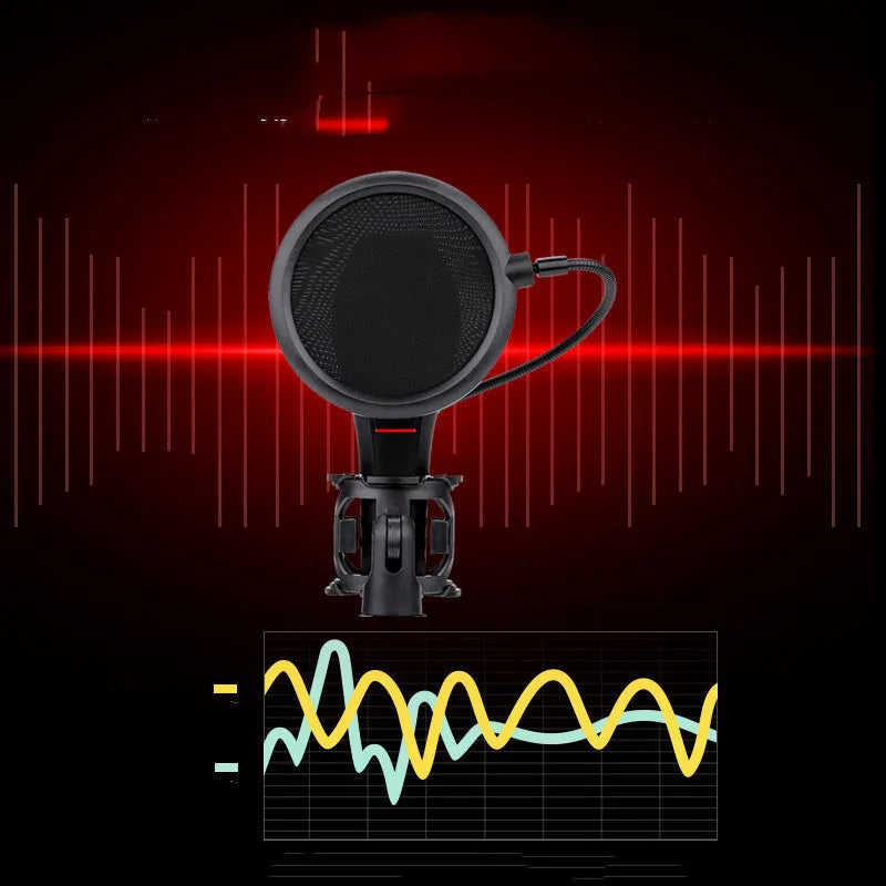 Black USB broadcast microphone with wired connection for streaming and gaming commentary