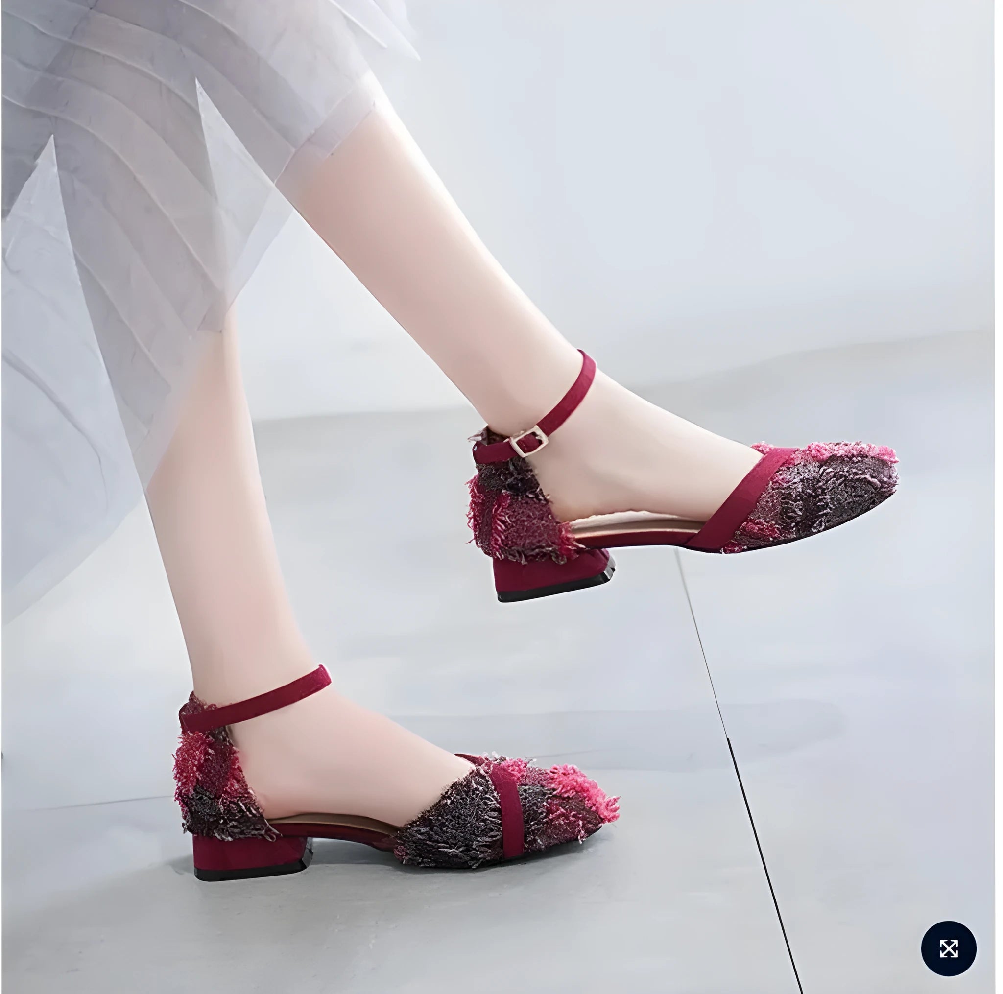 Women's apricot ankle strap Dorsay flats with a low heel on a white background