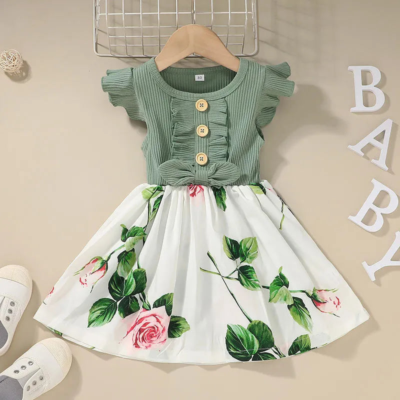 Toddler girl's sleeveless summer dress in cotton blend material showing colour options