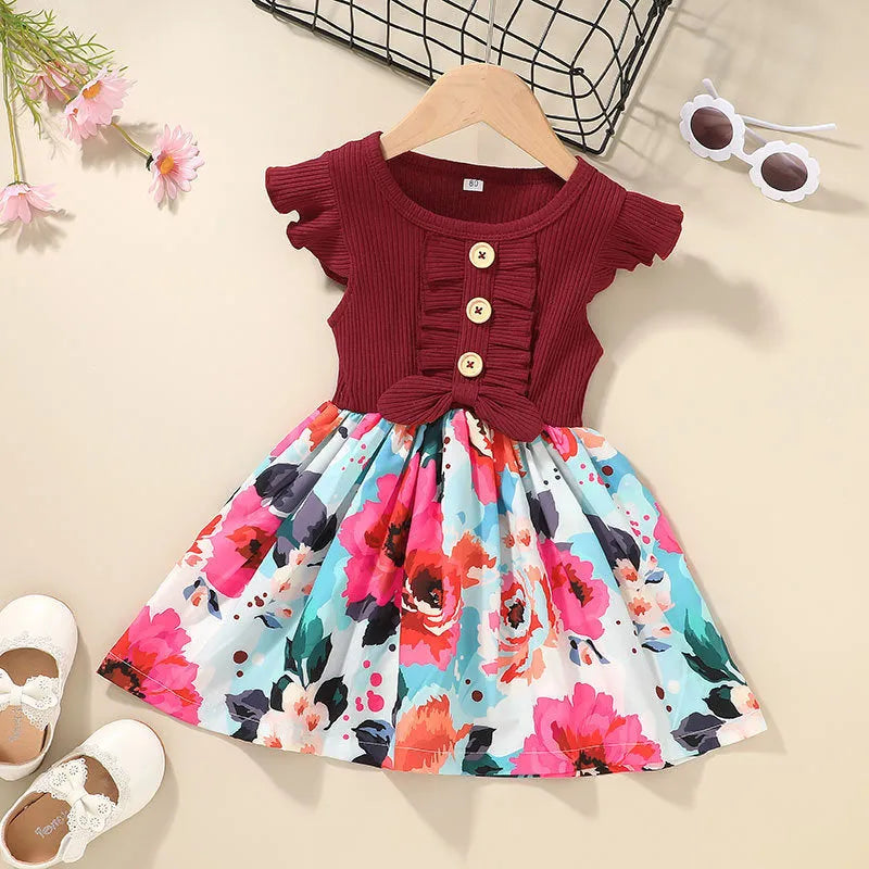 Toddler girl's sleeveless summer dress in cotton blend material showing colour options