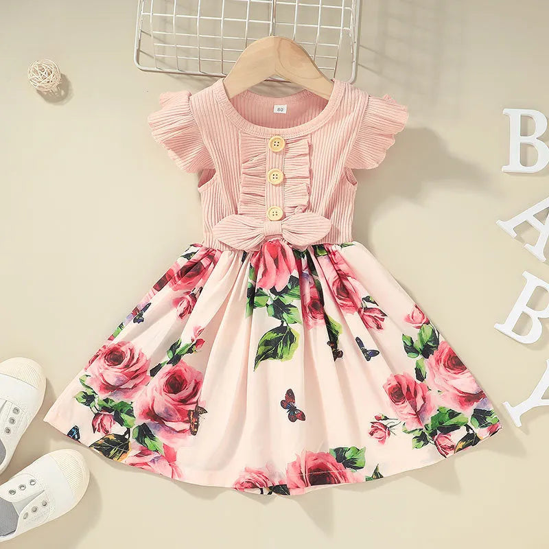 Toddler girl's sleeveless summer dress in cotton blend material showing colour options