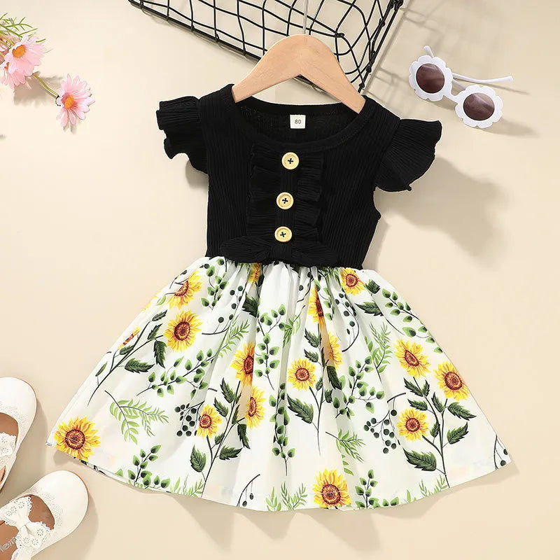 Toddler girl's sleeveless summer dress in cotton blend material showing colour options