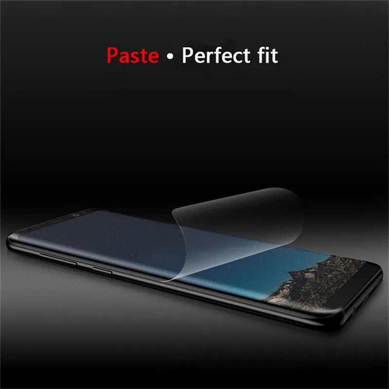 Purple Light hydraulic film screen protector for curved Samsung S10 S9 S8 phones on a matte surface.