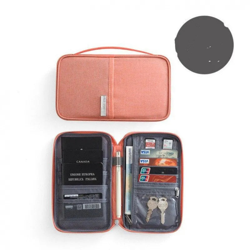 Cationic material passport cover in blue with clear interior slots for document organisation