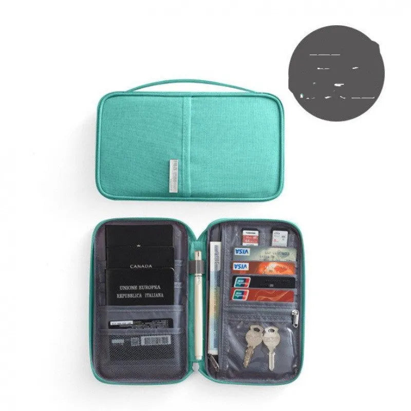 Cationic material passport cover in blue with clear interior slots for document organisation